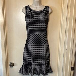 Max Studio Black and Ecru Geometric Knit Midi  Dress size S